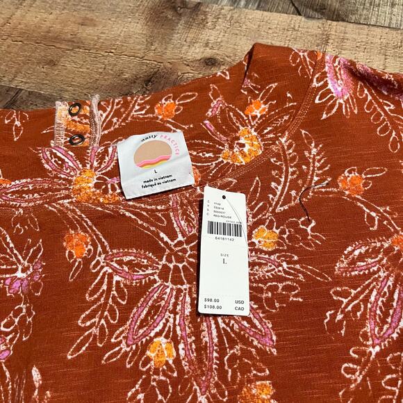 Daily Practice Anthropologie NEW Women's Orange Puff Sleeve Lounge Top Sz L - Picture 5 of 6